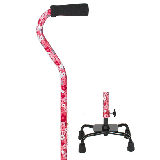 Small Base Quad Cane - Pink Floral