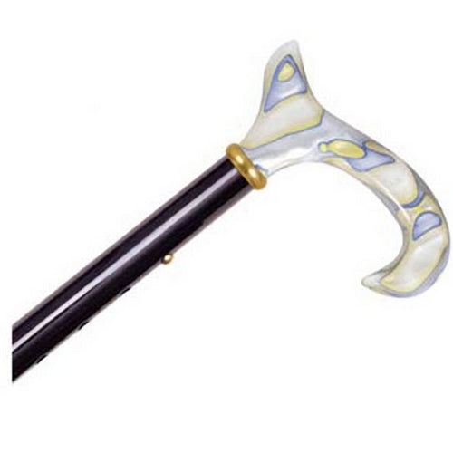 Acrylic Handle Travel Folding Cane - Aqua Swirl