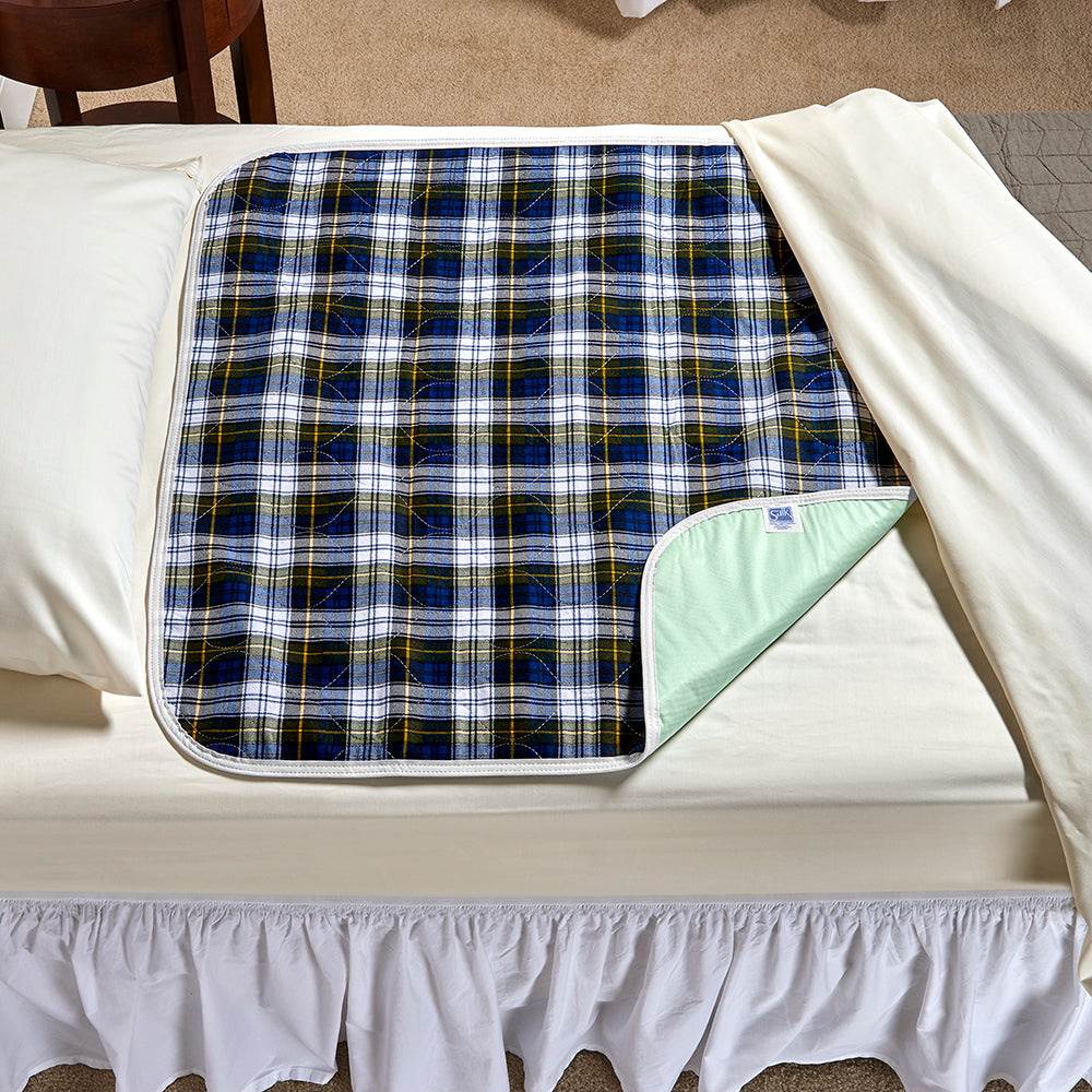 CareFor Deluxe Designer Green Plaid Reusable Underpad