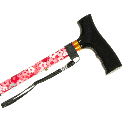 Adjustable Travel Folding Cane - Pink Floral
