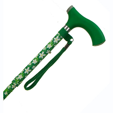 Adjustable Travel Folding Cane W/ Silicon Handle- Green Floral
