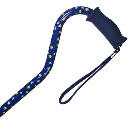 Offset Handle Aluminum Cane - Blue Star - Silicon Handle