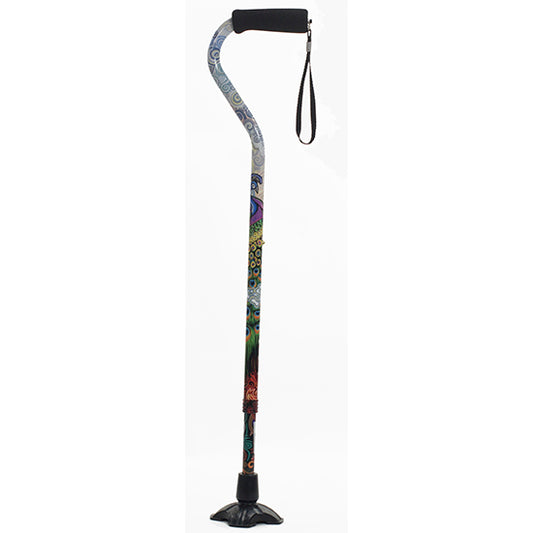Self Standing Offset Handle Aluminum Cane - Peacock