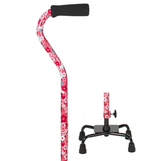 Small Base Quad Cane - Pink Floral