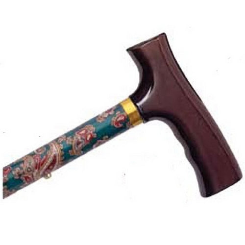 Adjustable Travel Folding Cane - Green Paisley