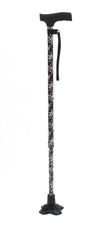 Self Standing Black Floral Cane- Fritz Silicon Handle