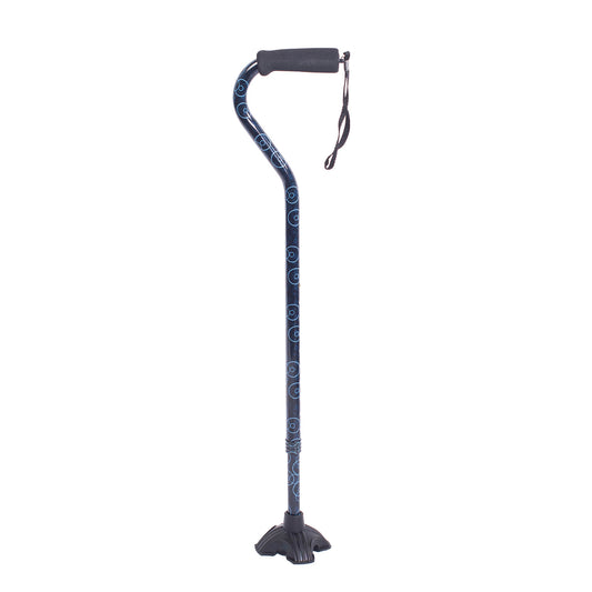 Self Standing Offset Handle Aluminum Cane - Blue Circle