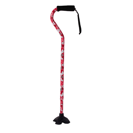 Self Standing Offset Handle Aluminum Cane - Pink Floral