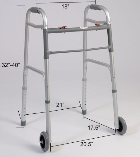 Dual Button Folding Walker With Wheels