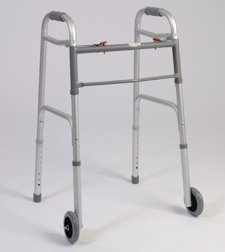 Dual Button Folding Walker With Wheels