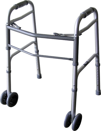 Heavy Duty Dual Button Folding Walker With Wheels